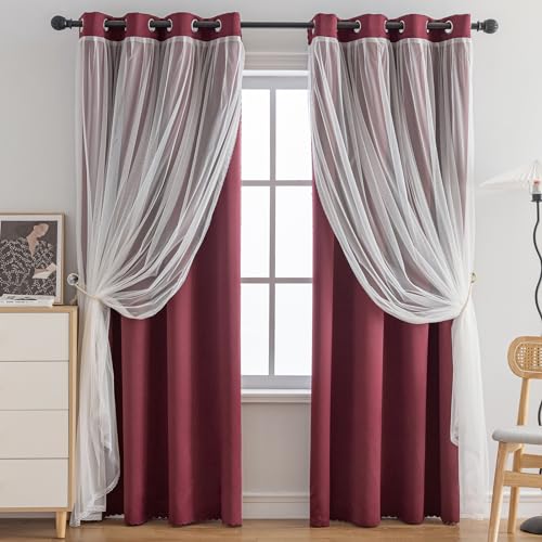 Image of Anytime Double Layer Blackout Curtains 2 Panels,52Wx84L,Wine Red