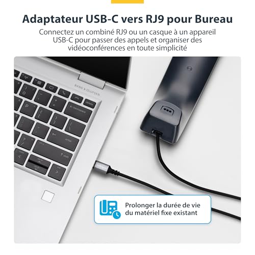 Câble USB-C vers RJ9 StarTech.com pour le télétravail et la softphonie