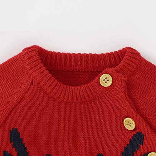 HUAGE Unisex Baby Kersttrui Baby Winter Eendelige Trui Baby Trui Romper Kerst Elanden Jumpsuits Gebreide Rendier Bodysuit Met Knopschakelaar Geschikt Voor 0-24 Maanden Baby Jongens - Afbeelding 5