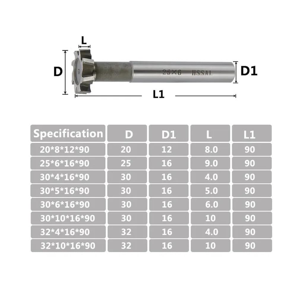 1 Stück CNC-T-Nutfräser, Schaftfräser aus Schnellarbeitsstahl, Schlitzfräser for Fräsen von Metall, Durchmesser 8 10 12 14(12x3x8x60mm)