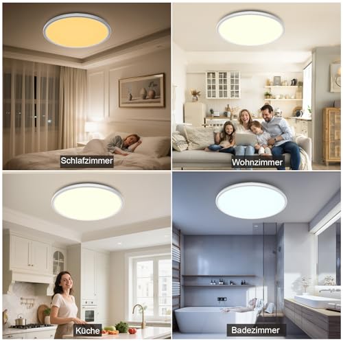 Swoieltr Deckenlampe LED Ultradünne Deckenleuchte mit Fernbedienung Dimmbar (3000K-6500K), 24W 2800LM, IP44 | Ø30cm (2,4cm) | Küchenlampe… – Ansicht 4
