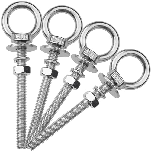 Image of 4 Pack M10 Stainless Steel Eye Bolts with Nuts, 3 /8 inch x 4 inch Eye Bolts