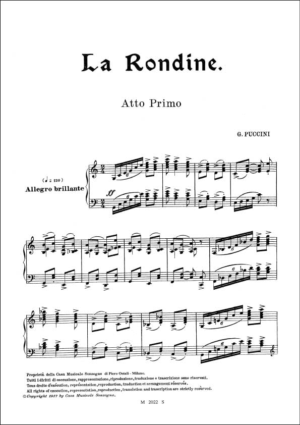 Rondine Opera Completa. Gesang mit Klavier.