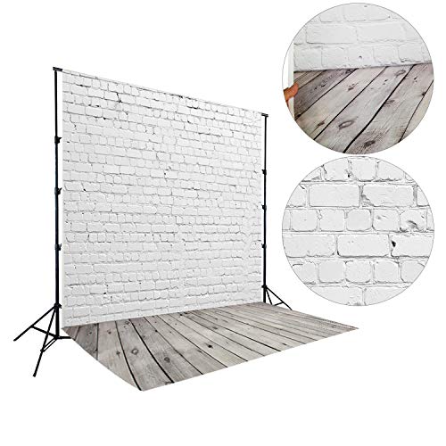 HUAYI 5X7ft White Brick Wall with Gray Wooden Floor Photography Vinyl Backdrop D-2504 by HUAYI - Used condition - Image 3