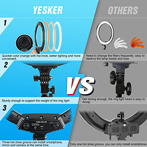 Ring Light 18 Inch LED Ringlight Kit with 73 inch Tripod Stand with Phone Holder Adjustable 3200-6000k Color Temperature Circle MUA Lighting for Camera for Vlog, Makeup,Youtobe, Video Shooting, Selfie by Yesker - Image 5