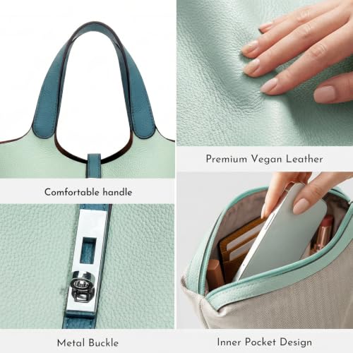 Image of Tote Bag for Women Vegan Leather Bucket Purse for Women Top Handle Handbag Shoulder Bag with Detachable Small Purse