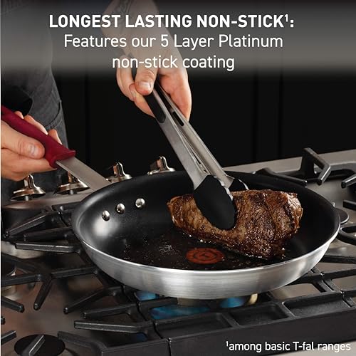 Image of T-Fal Professional VX3 Brushed Nonstick Fry Pan with Stainless Steel Handle 10 Inch, Oven Broiler Safe 400F, Cookware, Pots and Pans, Frying Pan, Restaurant Grade, Certified by the NSF and CBA, Black