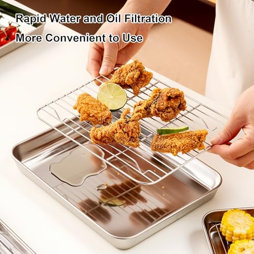 Stainless Steel Oil Drip Pan with Cooling Rack - Versatile Drain Tray for Kitchen, BBQ, and Catering - Dishwasher Safe, 23.5x17.5x2.8cm (9.3x6.9x1.1in)