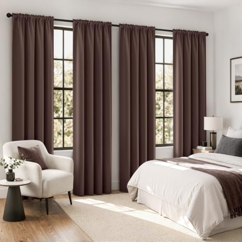 Image of MIULEE 84 Inch Length Dark Brown Blackout Bedroom Curtains Set of 4 | Thermal Curtains for Summer Heat, Light Blocking Privacy Bedroom Window Drapes, Top&Bottom Rod Pocket, Living Room