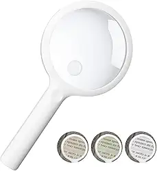 5X, 110mm Com 20 Luzes Led, Aumento para Leitura, Lupa de Aumento Profissional, Lupa de Leitura Portátil com Luz de Led, Branco, Trêss Níveis de Brilho