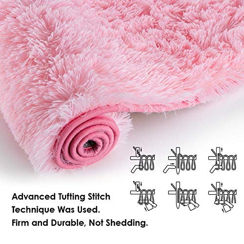 Image of AROMICK Modern Polyester Anti Slip Shaggy Fluffy Rug and Carpet for Living Room, Bedroom & Dining Room (4 x 6 Feet, Pink)