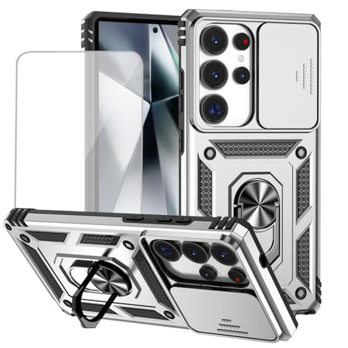 Coque Samsung S25 Ultra 5G avec vitre de protection écran et anneau de fixation magnétique voiture