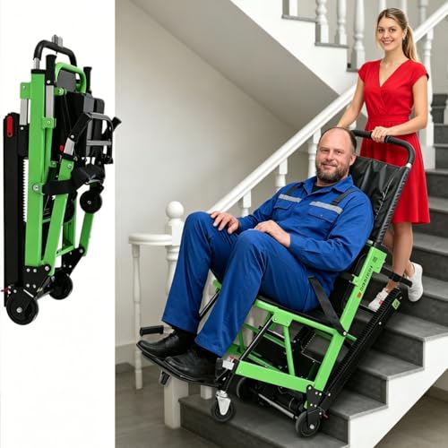 AIBOTY Silla de Ruedas eléctrica para Subir escaleras, Silla elevadora Plegable de Aluminio, batería 24V/13Ah, orugas de Goma, Silla de evacuación portátil para Ancianos y discapacitados,Verde
