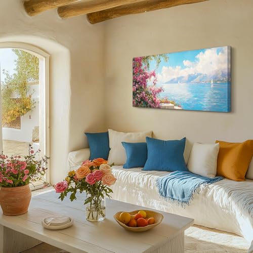 crmotu Large Landscape Wall Art, Coastal Wall Art, Wildflower Wall Decor, Mountain Lake Canvas Painting, Vibrant Pictures Wall Decor Living Room, Kitchen Art Prints, Home Peaceful Decoration 20x40inch