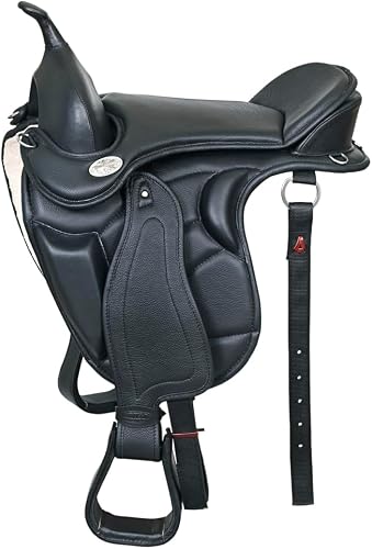 HILASON Black 16 INCHES 16 in Horse English Treeless Saddle Endurance Trail Leather