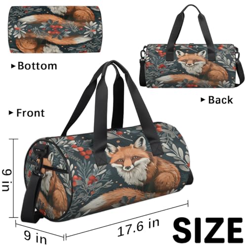 Animal Fox Berries Travel Gym Bag Waterproof Sport Dance Bag for Women Men Portable Gymnastics Duffel Bags Canvas Tote Carry on Handbag for Workout Overnight Weekender3