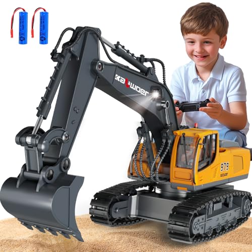 Ferngesteuerter Bagger Ferngesteuert ab 3 4 6 8 Jahre, 1:18 11 Kanäle bagger mit Fernbedienung, Schaufel und LED-Licht, Raupenbagger Spielzeug für 3 4 6 8 Jahre, Geschenk zum Geburtstag für Kinder