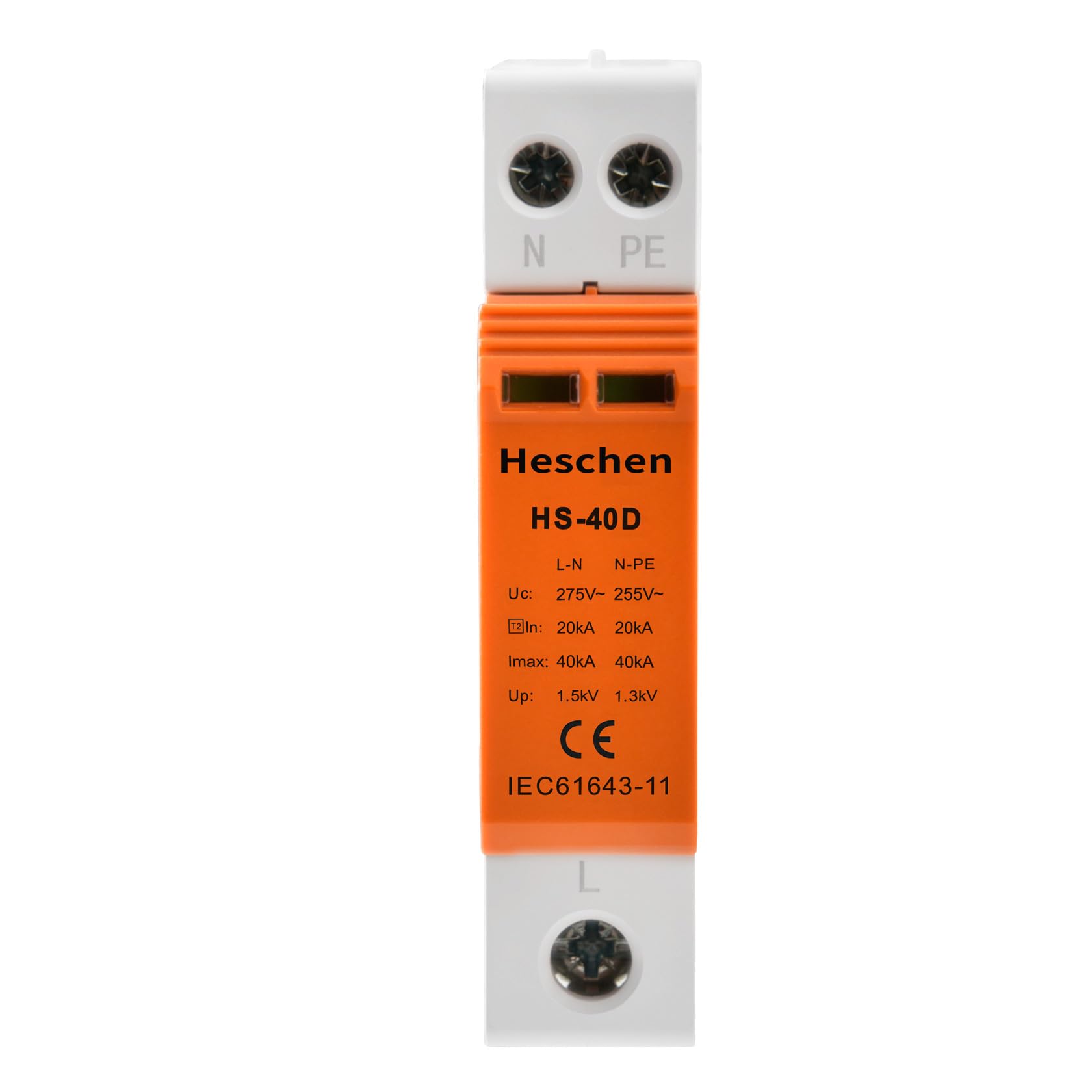 Heschen HS-40D SPD Dispositivo di Protezione Sovratensione 275VAC 20KA 1+NPE L-Line Down Ignifugo Guida DIN 35mm
