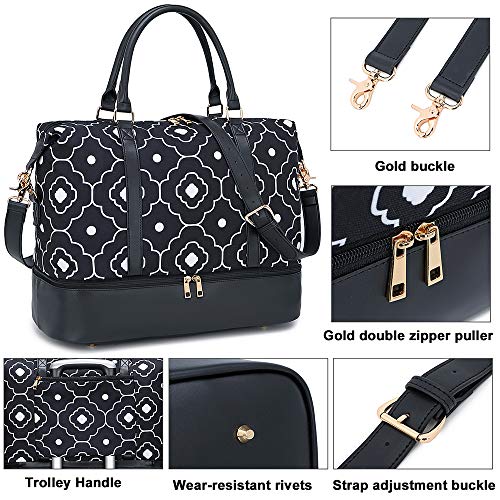 Travel Weekend Bag Womens Overnight Carry on Shoulder Duffel Beach Tote Bag Quincunx black wigh shoe compartment