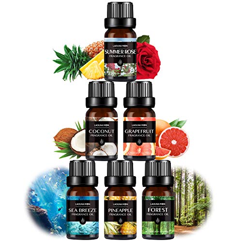 Lagunamoon Fragrance Oils Gift Set, Sea Breeze, Pineapple, Forest, Grapefruit, Summer Rose Fragrance Oil, Coconut Fragrance Oil for Candle Making, Soap, Bath Bombs DIY, Diffuser, 10ML/Bottle - Thumbnail 7