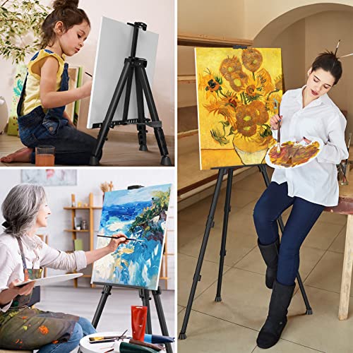 Art Painting Artist Easel Stand, Portable Adjustable Aluminum Metal Tripod Display Easel with Bag, Height from 17 to 66 inch for Table-Top/Floor Drawing and Displaying, Black by abitcha - Image 2