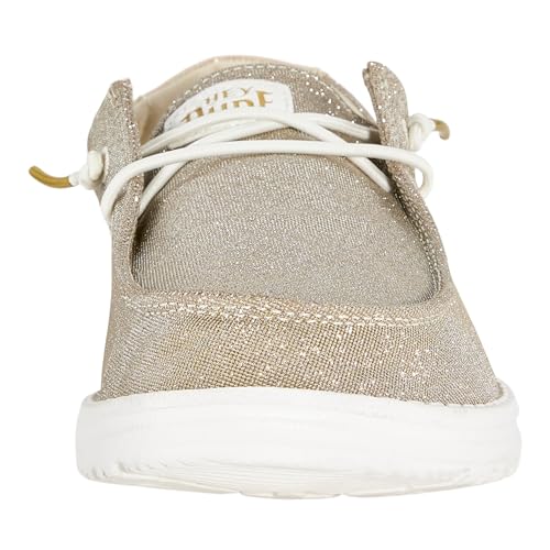 Image of HEYDUDE Girl's Toddler Wendy Metallic Sparkle Slip On Shoe | Easy On Loafer