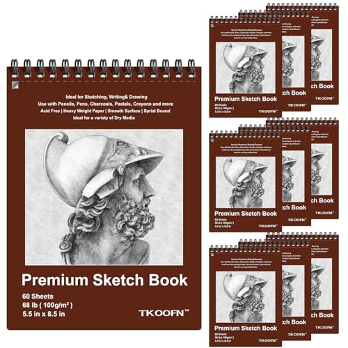 TKOOFN 10 Pack 5.5 x 8.5 Sketch Book Bulk (600 Sheet Total) Top Spiral Bound Premium Sketchbook Drawing Pads(68lb/100gsm) Acid-Free Painting Paper Drawingbook for Adults Kids Artists Beginners