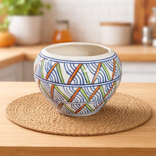 Image of Niyara Hand-Painted Ceramic Flower Pot | Multi-Color Geometric Bowl Planter | Decorative Indoor Plant Pot for Home, Table & Balcony Decor