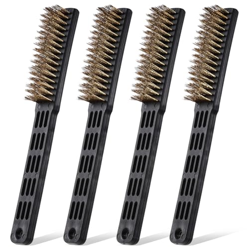 Image of Ptwola 4 Pcs Heavy Duty Cleaning Rust Descaling Hand Brush Tool Shoe Scratch with Long Plastic Contoured Handle Scratch Brush Wire Brushes for Dirt Before Welding Dust Paint Scrubbing Bowling
