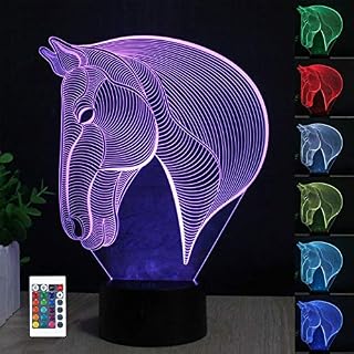 3D Horse Head Illusion Lamp, 3D Night Light for Boys Girls Table Desk Lamp 7 Color Changing Home Decoration Acrylic LED Art Sculpture Lights with Remote Control - Perfect Gifts for Birthday Festival