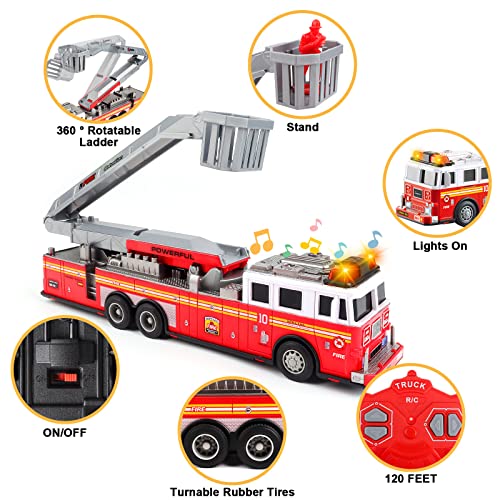 Deao Fire Truck Toys For Boys With Lights And Sounds,Rc Remote Control Firetruck With Fodable 360 Rotating Ladder,Pull Back Vehicles Toys Gifts For 3 4 5 6 Boys Girls Kids (Classic Edition) #TOP1