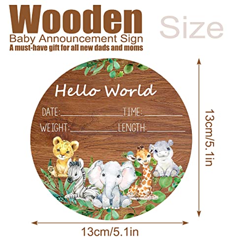 Baby Announcement Sign | Birth Announcement Sign | Wooden Hello World Newborn Sign | Ideal For Newborn Photo Prop | Cute Animal Pattern Baby Name Announcement Sign For Nursery Perfect For New Parents #TOP5