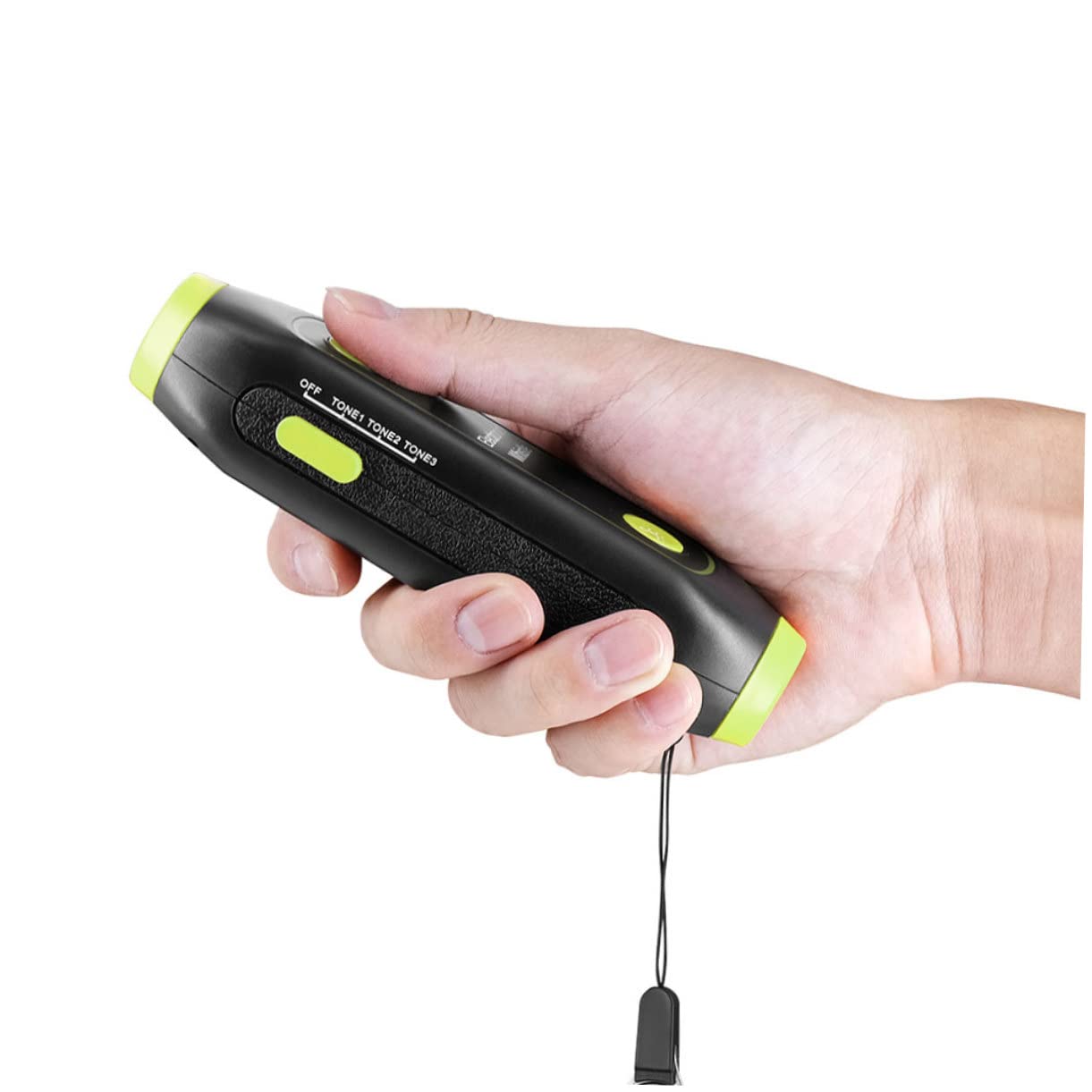 Fischietto Elettronico Verde con Torcia LED e Laccetto | Abs con Componenti Elettronici e Magnete, per Guide Traffico ed Emergenze, Accessorio Incluso