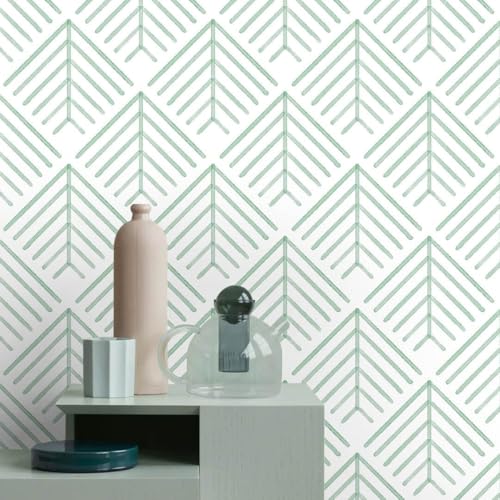Heroad Peel and Stick Wallpaper Boho Sage Green Wallpaper Geometric Wall Paper Peel and Stick Modern Contact Paper Removable for Bedroom Bathroom Cabinets Decor Vinyl Waterproof 17.3"x197"