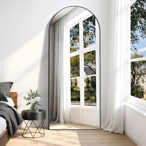Weare Home Espejo de Cuerpo Entero, 179 x 65 cm Espejo de Pie Cuerpo Entero Curvado, espejo grande cuerpo entero Espejo de Pared con Marco de Aleación de Aluminio y Soporte para Sala Dormitorio(Negro)