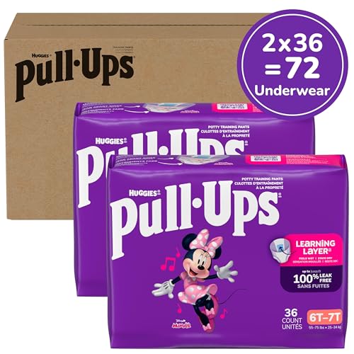Image of Pull-Ups Girls' Potty Training Pants, Size 6T-7T Training Underwear (55-75 lbs), 72 Count