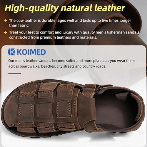 Image of KOIMED Men's Hiking Leather Sandals Closed Toe Water Shoes For Summer Athletic Outdoor Walking Sports Trail River Fishing Wide Adjustable Waterproof Arch Support