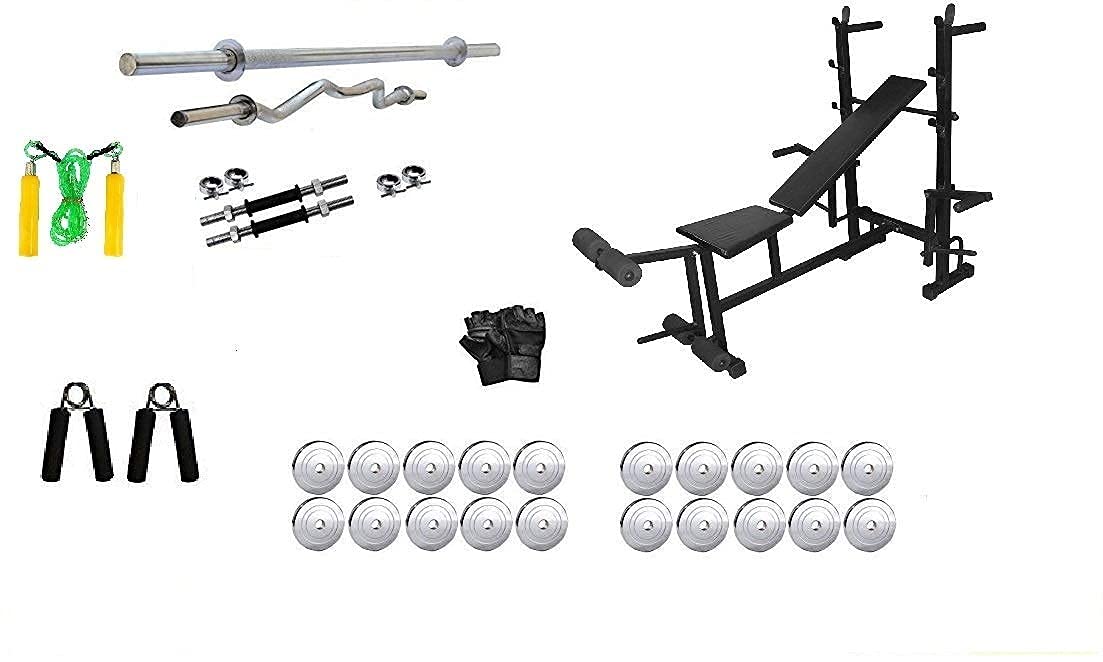 Body Maxx 30kg Steel Weight Plates Home Gym Package with 8 in 1 Multipurpose Bench-image-34