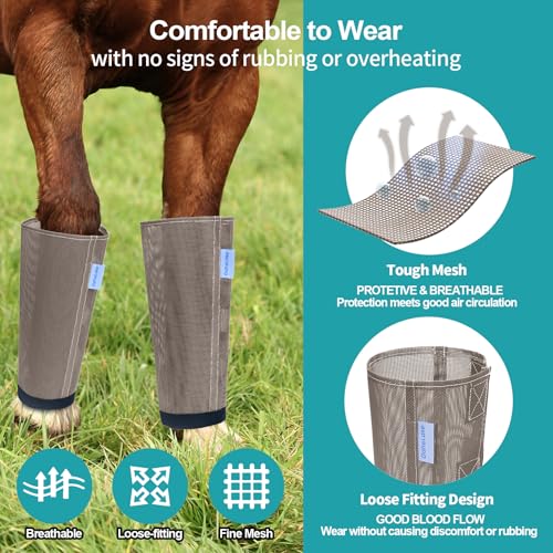 Image of Mesh Horse Fly Boots Set of 4, Loose Fitting Leggings for Horses, Reduce Stressful Stomping, Breathable Adjustable and Universal Fit for 4 Legs, Reliable Stay Put (Camel)