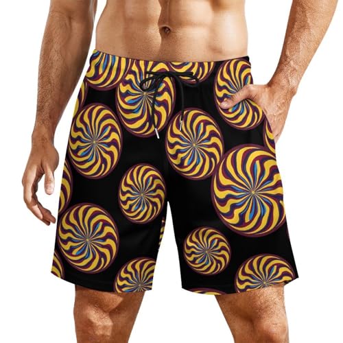 Colorful Spiral Pattern Beach Shorts for Men Swim Trunks Quick Dry Swim Shorts with Compression Liner Pocket
