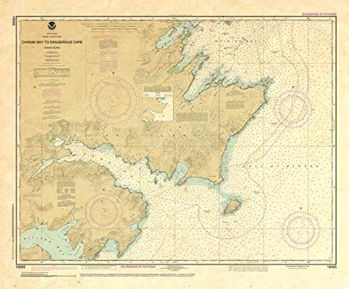 Paradise Cay Publications, Inc. Antiqued NOAA Chart 16593: Chiniak Bay to Dangerous Cape