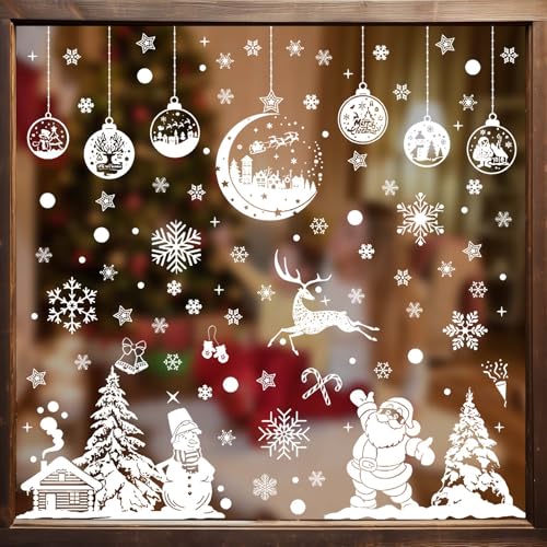 HGRGHH 260 Pièce Noël Autocollants Fenetre, Autocollant Fenetre Noel Reutilisable, Decoration Noel, Stickers Noël Fenetre PVC, Stickers Fenetre Noël pour Vitrine, Magasin, Porte(9 Feuilles-Blanc)