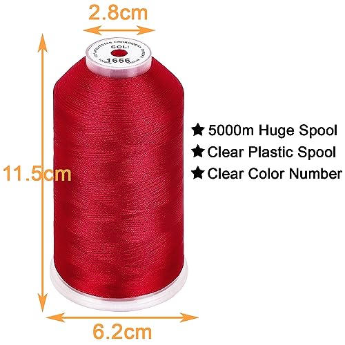 Image of New brothread - Single Huge Spool 5000M Each Polyester Embroidery Machine Thread 40WT for Commercial and Domestic Machines - Christmas Red
