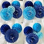 12pcs 6’’ 8’’ Honeycomb Balls Tissue Paper Fans Party Honeycomb Ball Fans Wall Decorations Tissue Pom Poms Flower Balls Hanging Paper Fans for Party Baby Shower Birthday Wedding Nursery(Blue kit) - Image 4