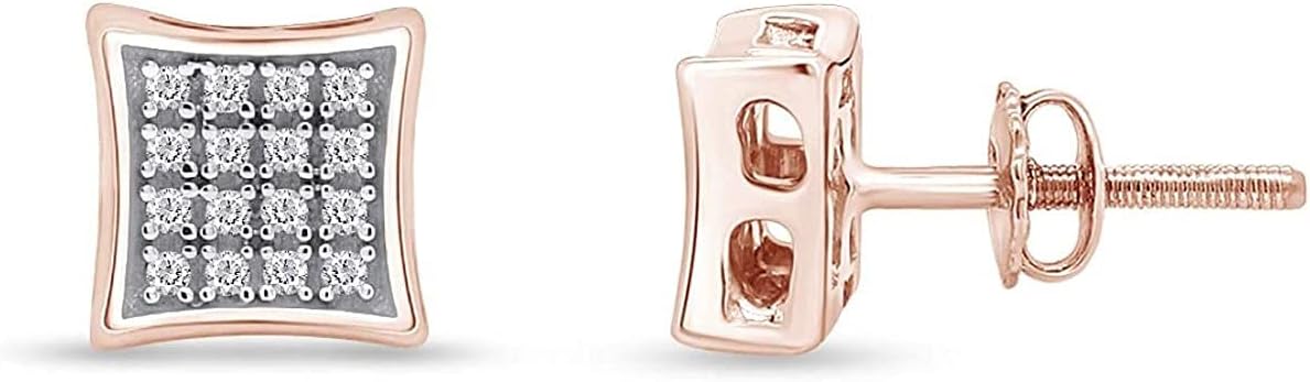 SAVEARTH DIAMONDS 1/10 CT.t.w Round Cut Lab Grown Diamond Square Frame Stud Earrings In 10k Solid Gold Jewelry For Women Birthday Wedding (0.10 Cttw)