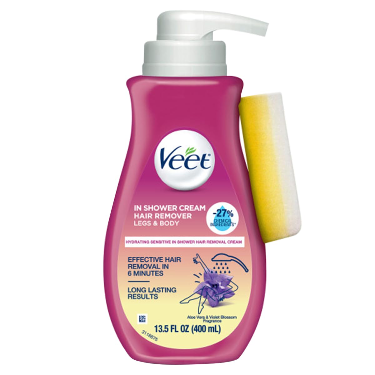 VeetIn Shower Botanic Inspirations Legs and Body Hair Removal Cream, 13.5 Fluid Ounce