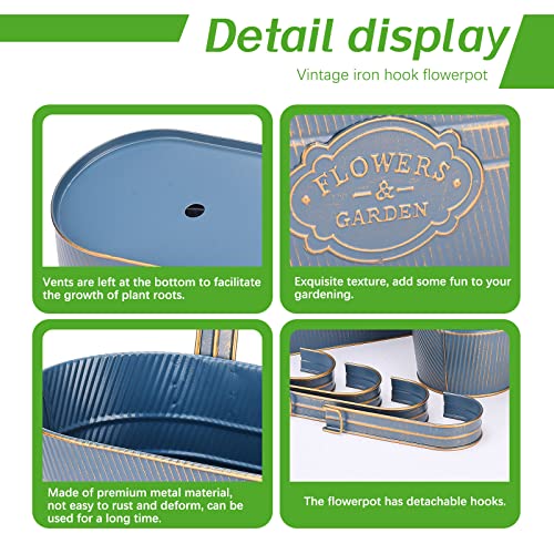 Image of PerGar 3 Pack Metal Railing Planter Box Outdoor, 10.6 inch Hanging Flower Pots with Detachable Hooks & Drainage Holes, Rail Planter Boxes for Balcony Deck Porch Fence Garden Home Decoration, Dark Blue