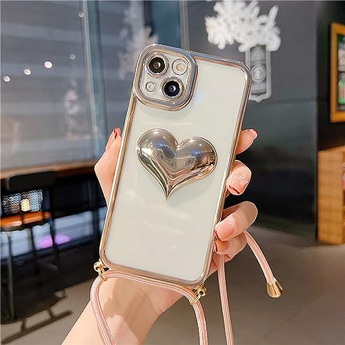 Coque antichoc iPhone 12 Pro Max transparente avec placage 3D cœur argenté