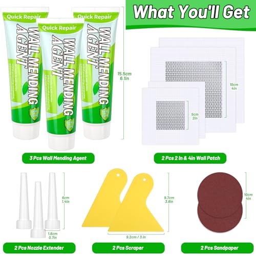 Mckanti Drywall Repair Kit - Spackle & Patch for Wall Holes, Includes 4 Pcs Drywall Patch, Sandpaper, Scraper - Thumbnail 2