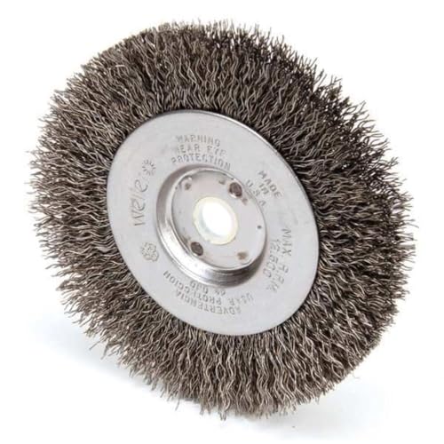 Image of Weiler 00144 4 inch Narrow Face Crimped Wire Wheel, .014 inch Steel Fill, 1 /2 inch-3 /8 inch Arbor Hole, Made in the USA